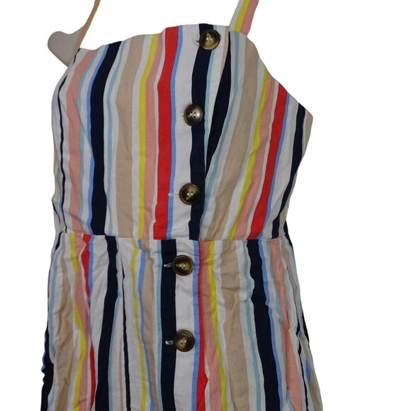 Forever 21 Sleeveless Multicolor Stripe Buttoned Romper Women Size M Rayon Linen - Picture 2 of 12